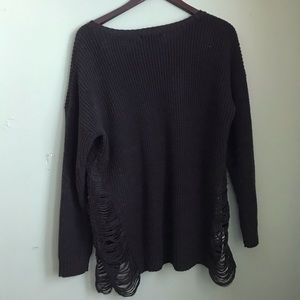 Black knit distressed sweater